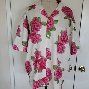 Forever 21 Pink Floral Casual Button Down Shirt